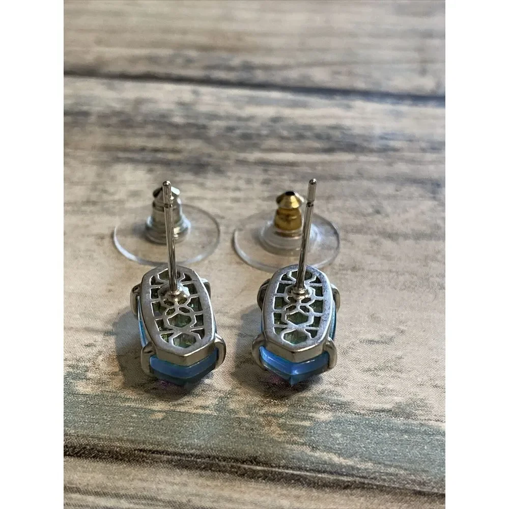 Kendra Scott Grayson Silver ‎ Stud Earrings in Dichroic Glass Watercolor NWOT